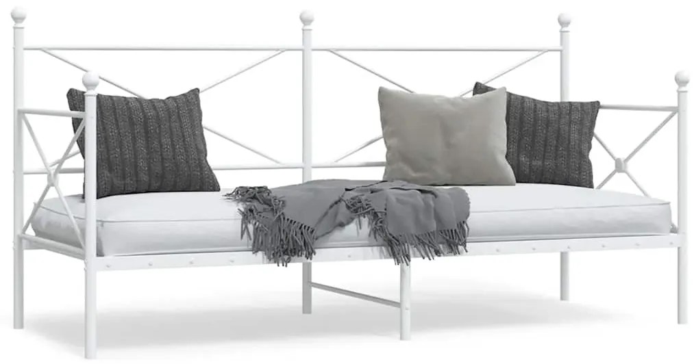 vidaXL Pat de zi fără saltea Alb 90x190 cm Oțel