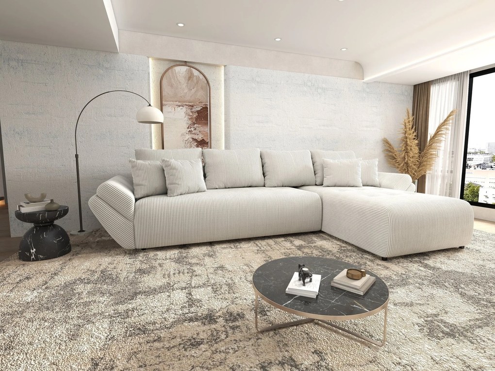 Colțar extensibil dumonde cu ladă de depozitare si sezut confortabil din spuma high-density, Berlin XL Zoom Crem 350x185 cm II