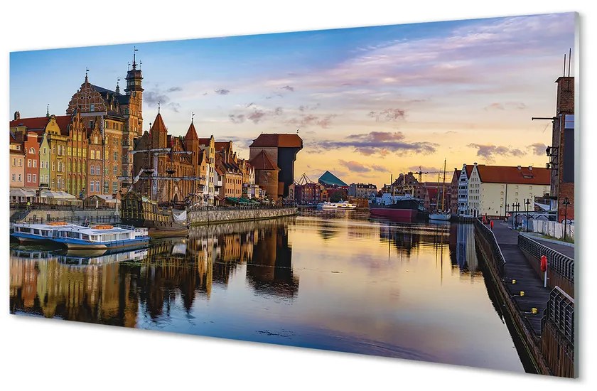 Panouri de sticlă Portul din Gdańsk râu răsărit de soare