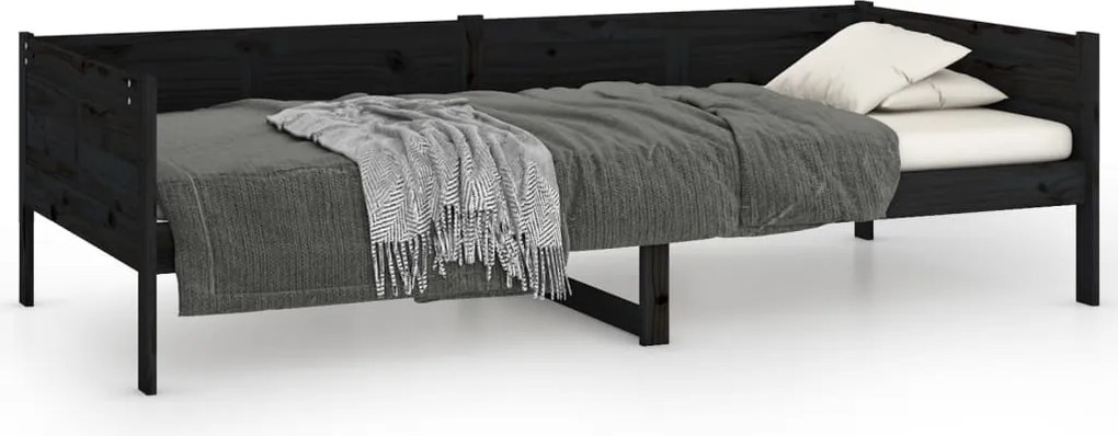 vidaXL Pat de zi, negru, 90x190 cm, lemn masiv de pin