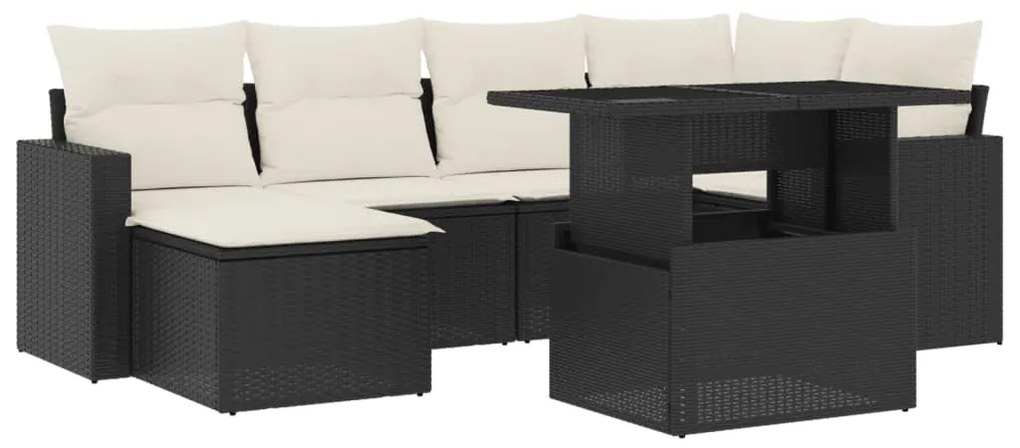 3267416 vidaXL Set canapele de grădină cu perne, 7 piese, negru, poliratan