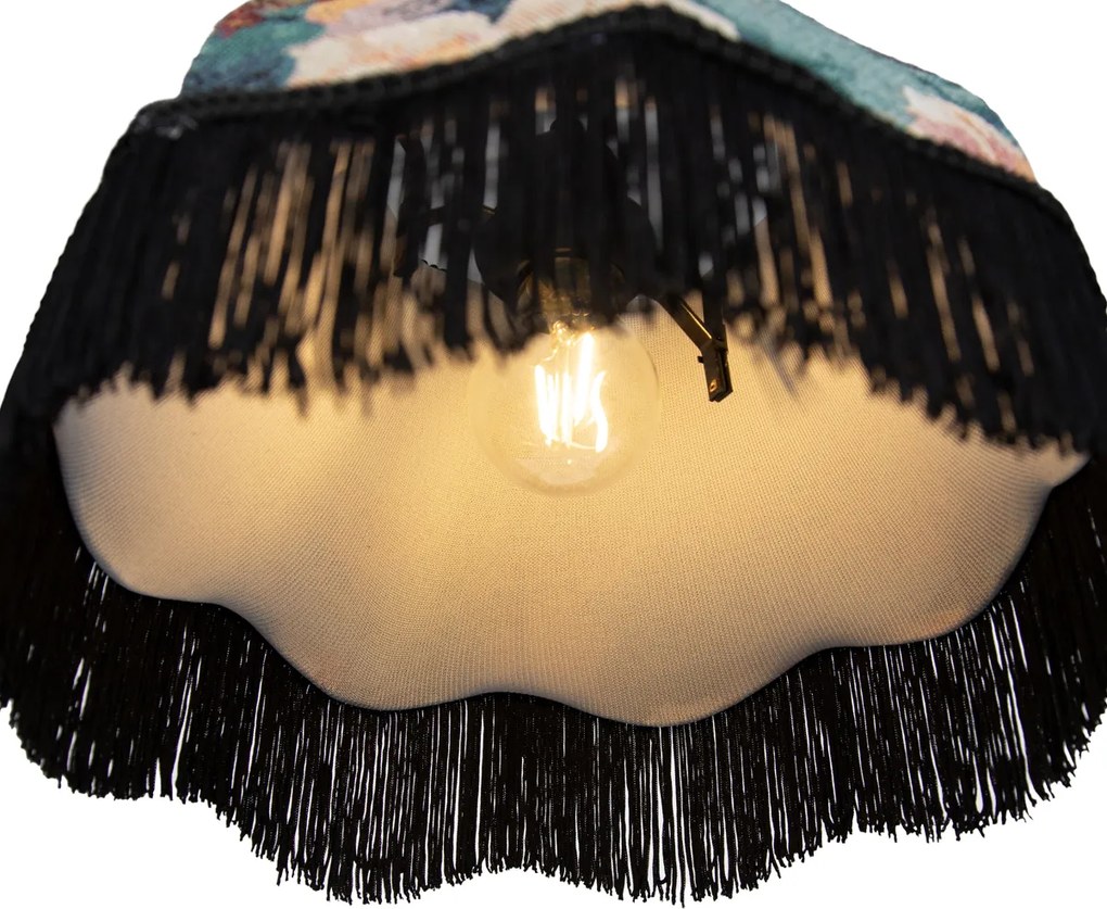 Lampă suspendată neagră cu abajur floral și interior alb 31,5 cm 3 lumini - Cava