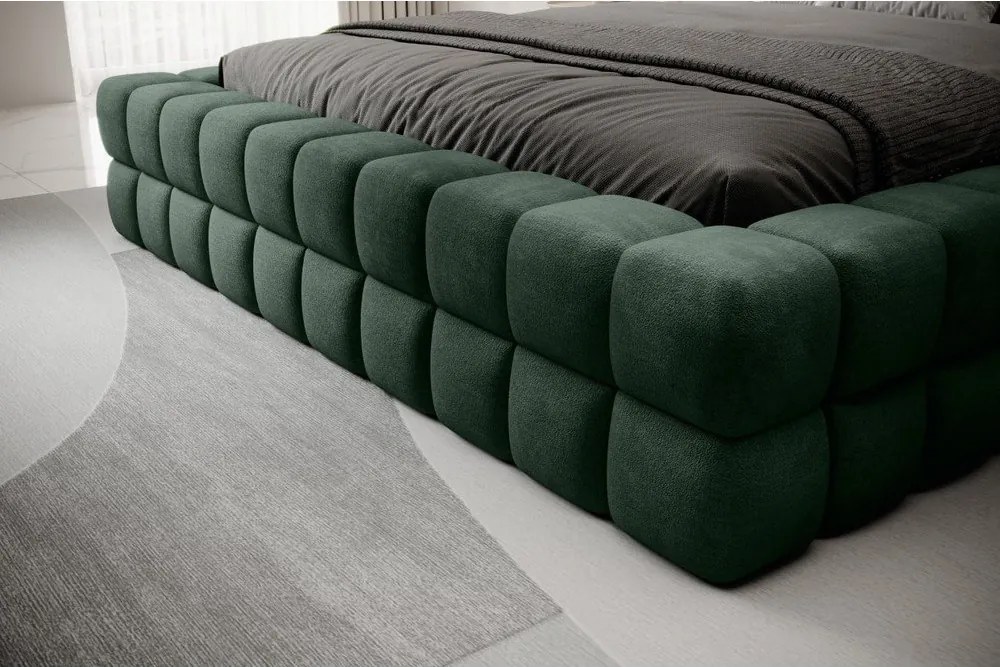 Pat matrimonial verde închis tapițat cu spațiu de depozitare cu somieră 160x200 cm Dizzle – ELTAP
