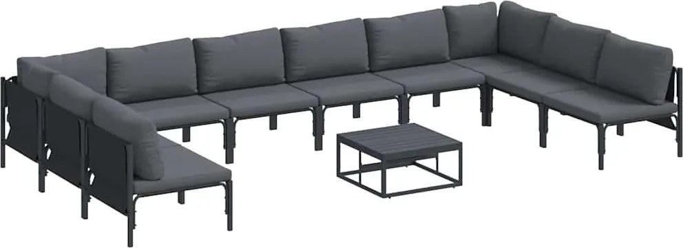 vidaXL Set de canapele pentru grădină cu pernă 11 pcs Negru Oțel