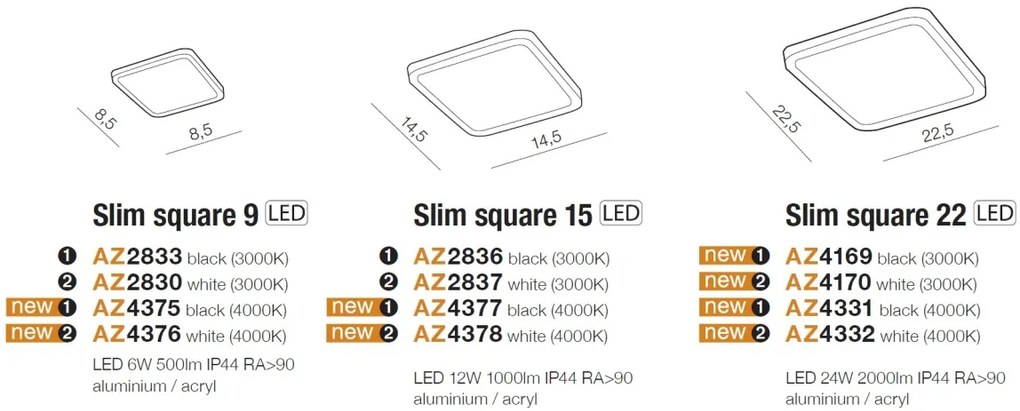 Spot LED pentru baie incastrat IP44 Slim 22 square 3000K negru