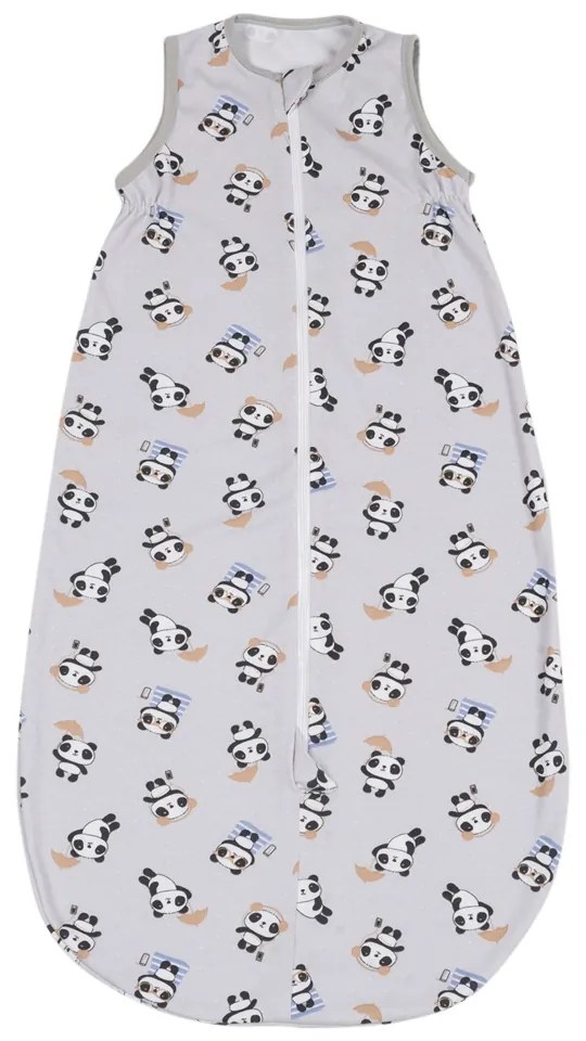 Sac dormit copii de vara 0-18 luni Kidizi Panda Grey, 100% bumbac, 80 cm, 0.5 tog