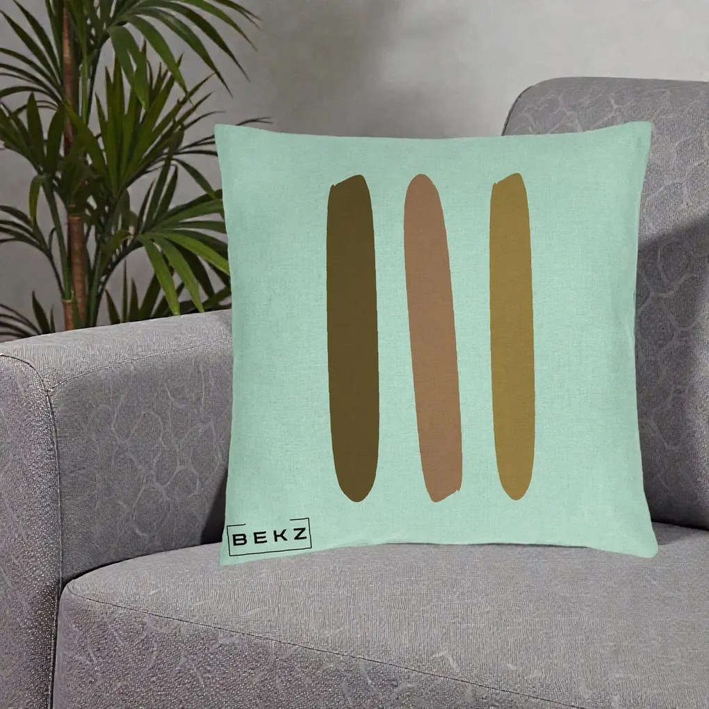 Perna Decorativa Abstract Linii Terracotta, 40x40 cm, Verde Menta, Husa Detasabila, Perna Inclusa, BEKZ®