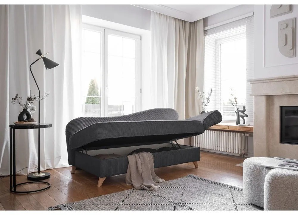 Șezlong gri cu tapițerie din catifea reiată (cu colț pe partea dreaptă) Chic Charlotte – Miuform