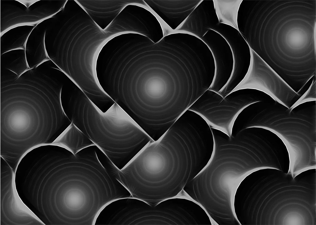 Tablou pe sticlă cu inimile alb - negre (70x50 cm)