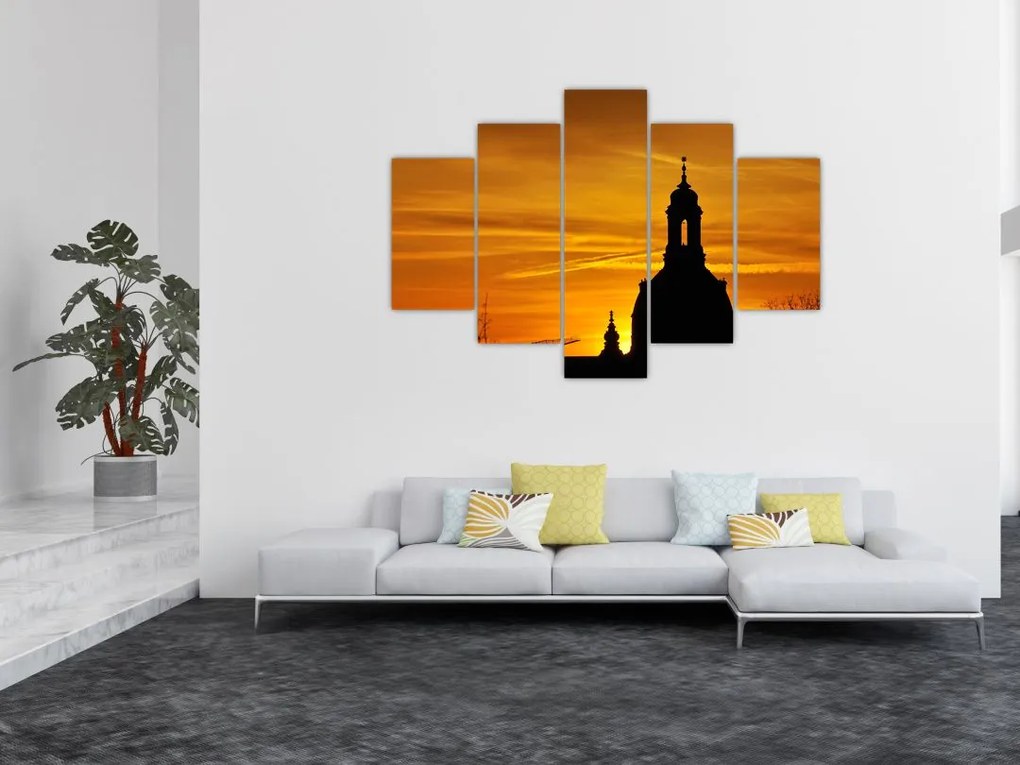 Tablou cu biserică în apus de soare (150x105 cm)