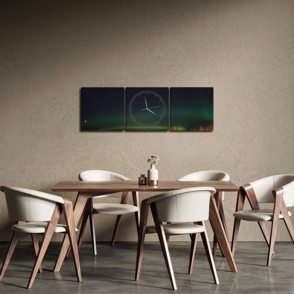 Tablou cu aurora borealis (cu ceas) (90x30 cm)
