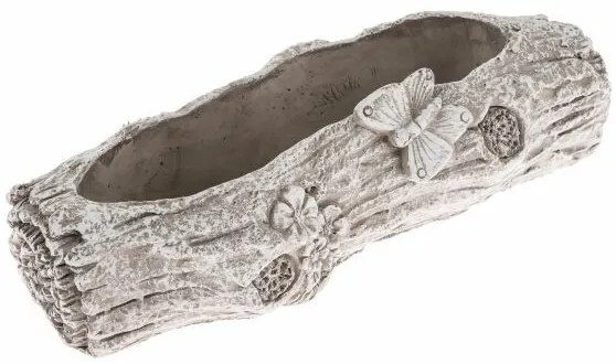 Ghiveci de flori din beton Trunchi cu fluture, 29,5 x 8 x 11 cm