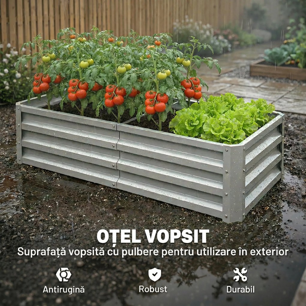 Outsunny 4' x 2' x 1' Pat de Gradina Galvanizat Inaltat, Cutie de Plantare din Metal Pat Inaltat pentru Legume, Flori, Plante si Plante Aromatice, Verde | Aosom Romania