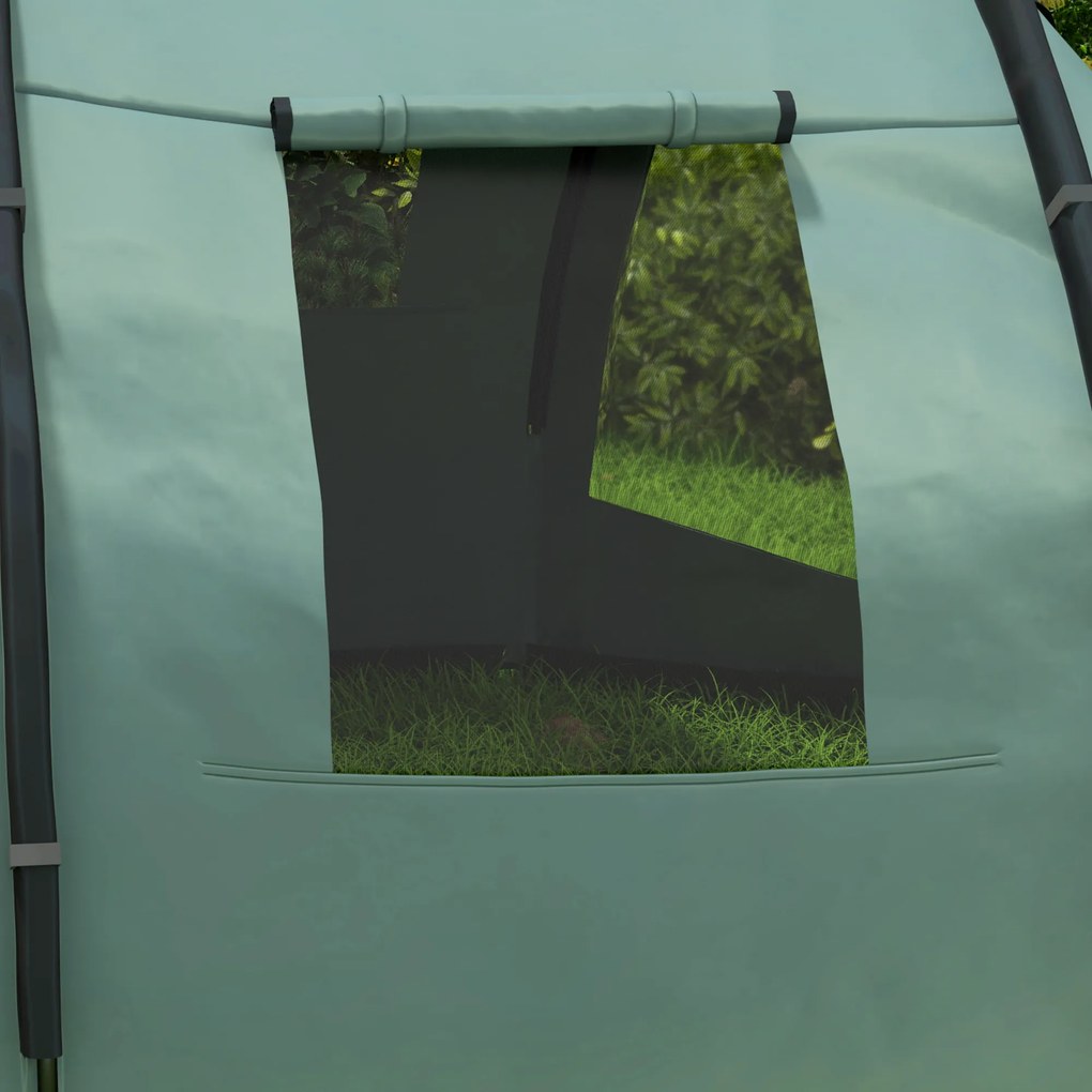 Outsunny Cort de camping pentru 3-4 persoane, două camere interioare, fereastră de plasă, verde, 4,75 x 2,64 x 1,72 m | Aosom Romania