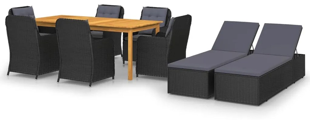 Set mobilier pentru grădină, 9 piese, negru