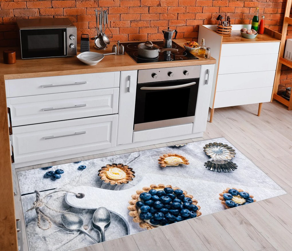 ANDRE 33570 covor lavabil Cupcake-uri, bucatarie, anti-alunecare - argint / bej