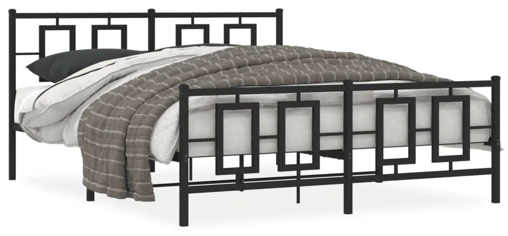 374262 vidaXL Cadru pat metalic cu tăblie de cap/picioare, negru, 160x200 cm