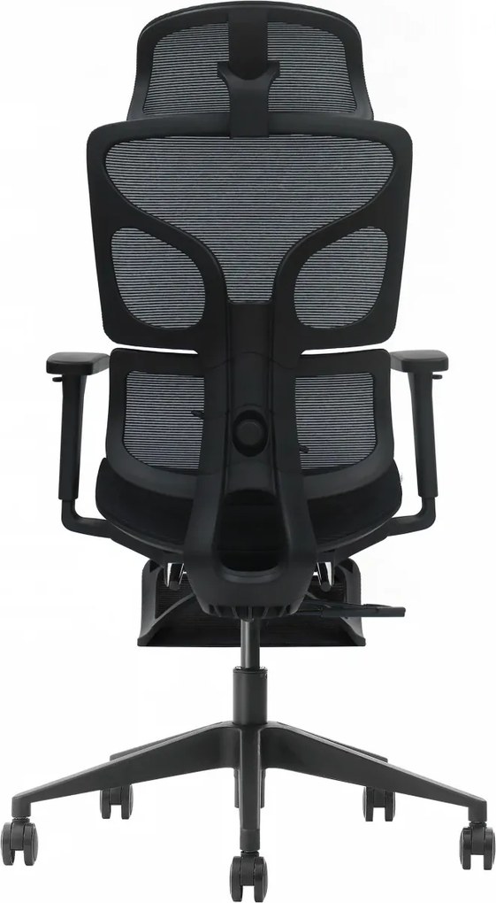 VERTEX PRO – Scaun Ergonomic Premium, Suport Lombar Dublu cu arc și reglaj al tensiunii, Cotiere 3D, Tetieră reglabilă, Șezut Glisant, Suport pentru picioare extensibil, Negru