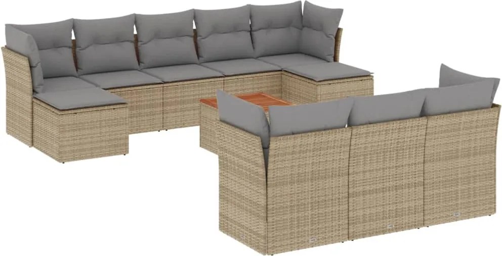 vidaXL Set canapele de grădină, 11 piese, cu perne, bej, poliratan
