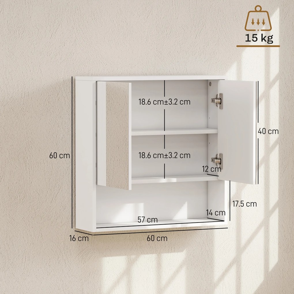 HOMCOM，Dulap de Baie Suspendat, Uși Soft-close, Raft Reglabil，60 x 16 x 60 cm，Alb | Aosom Romania