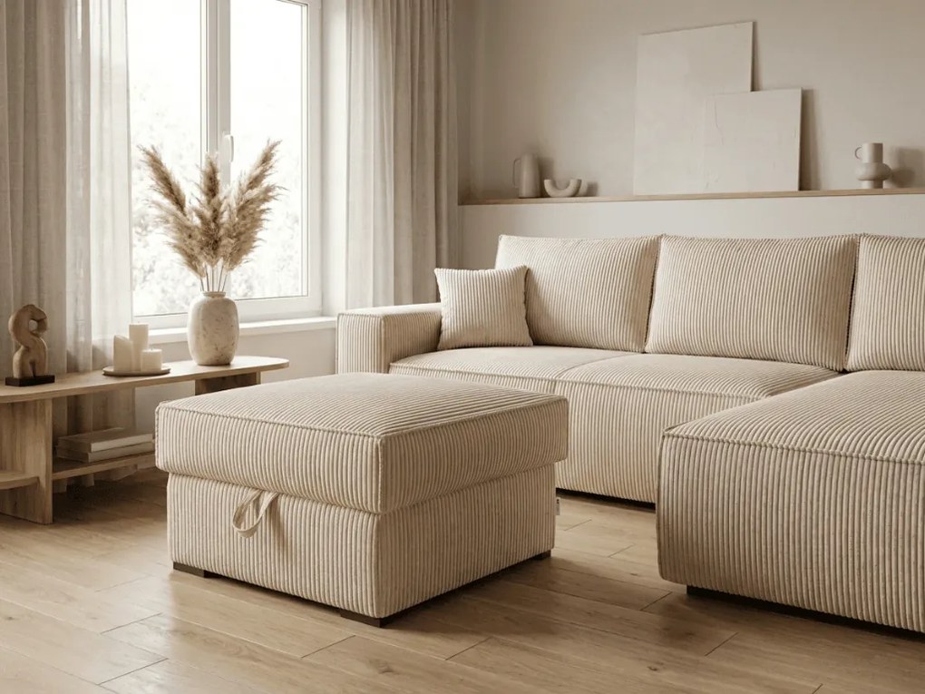 Taburet crem SMART COSARO cu spatiu de depozitare 65x65 cm