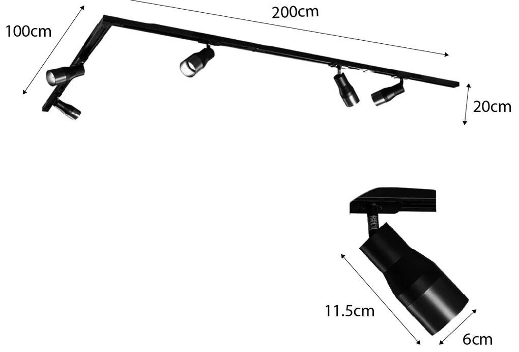 Sistem modern de iluminat pe șine cu 5 spoturi metalice, monofazat - Iconic Kohua