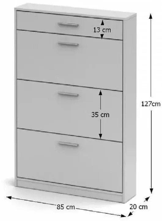 Pantofar cu sertar si 3 usi rabatabile, suporturi inclinabile, alb, 85x20x127 cm ,Bortis Impex