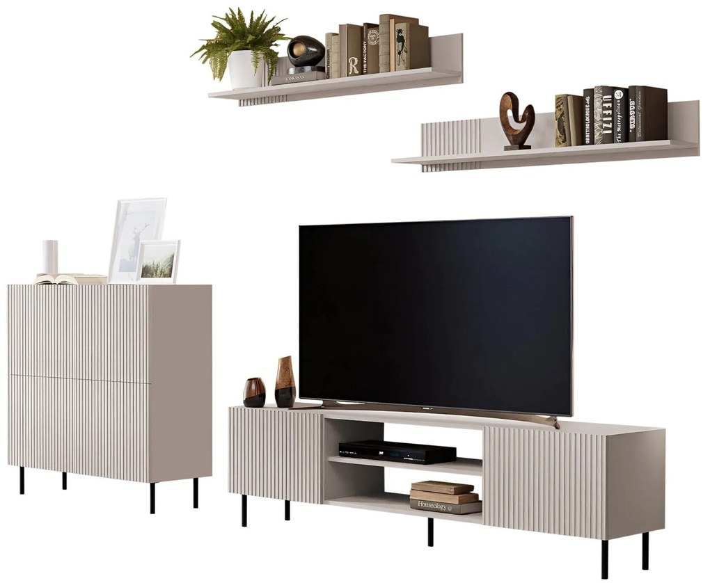 Set camera de zi Charlotte S112Cașmir, Părți separate, Cu comodă TV, Cu componente suplimentare, MDF, PAL laminat