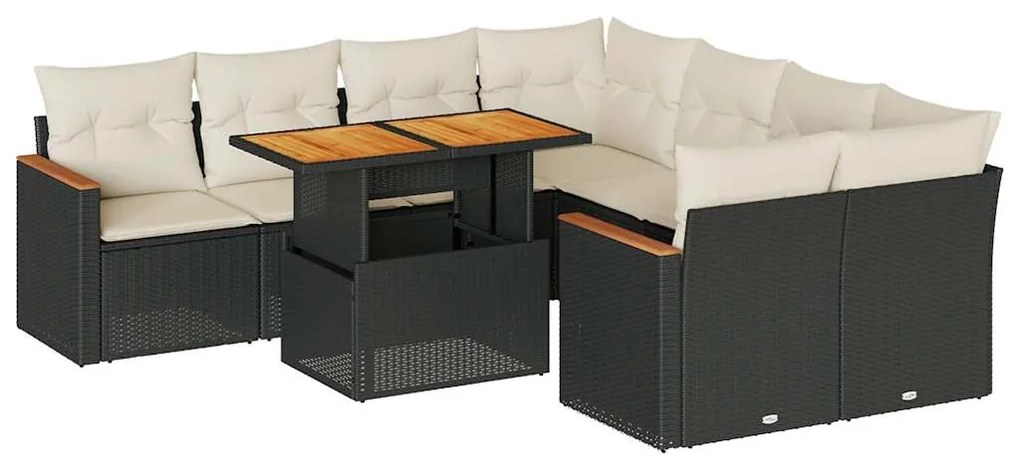 3327465 vidaXL Set mobilier grădină perne 9 piese negru poliratan/lemn acacia