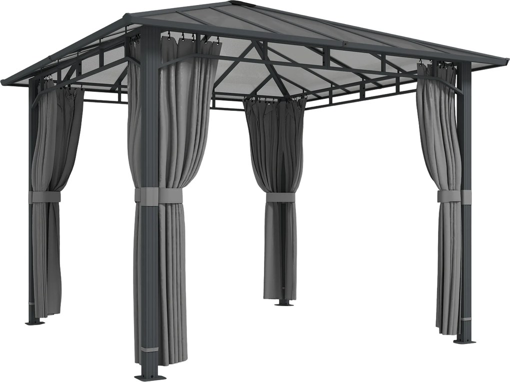 Outsunny Pavilion de grădină aprox. 3 x 3 m, pavilion metalic cu acoperiș din policarbonat de 6 mm, 4 părți laterale, UV50+ gri închis | Aosom Romania