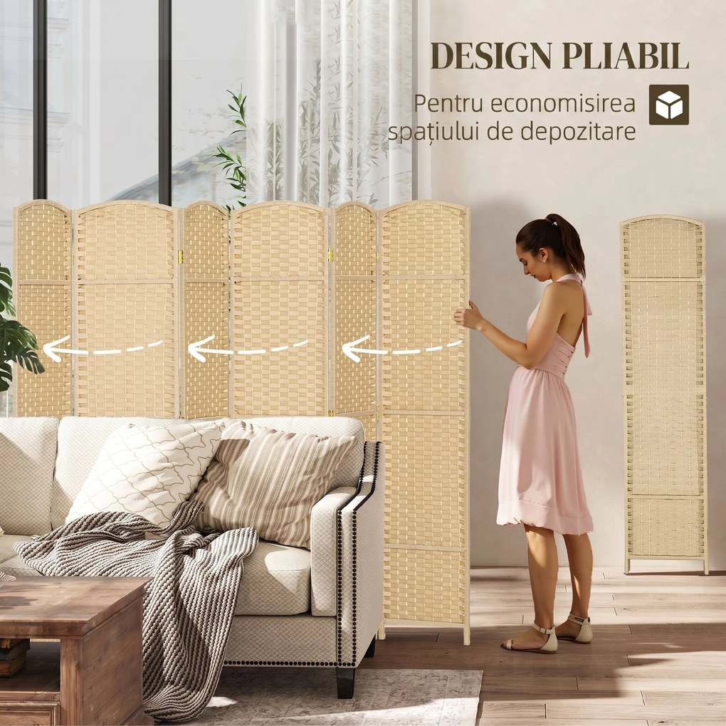 HOMCOM Paravan Decorativ pliabil cu 6 panouri, 240x170 cm, Negru | Aosom Romania