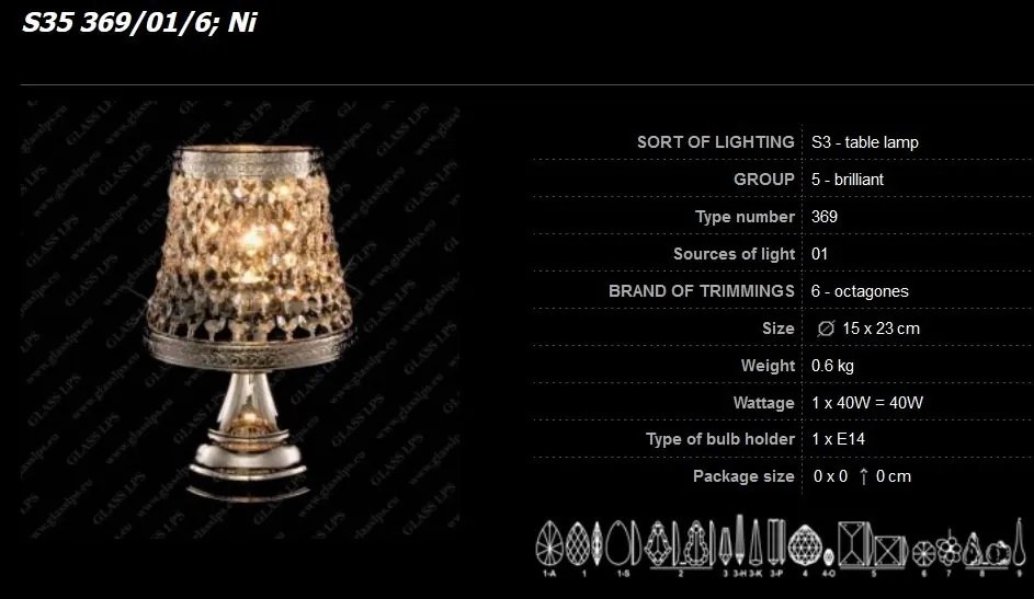 Veioza, lampa de masa LUX cristal Bohemia S35 369/01/6