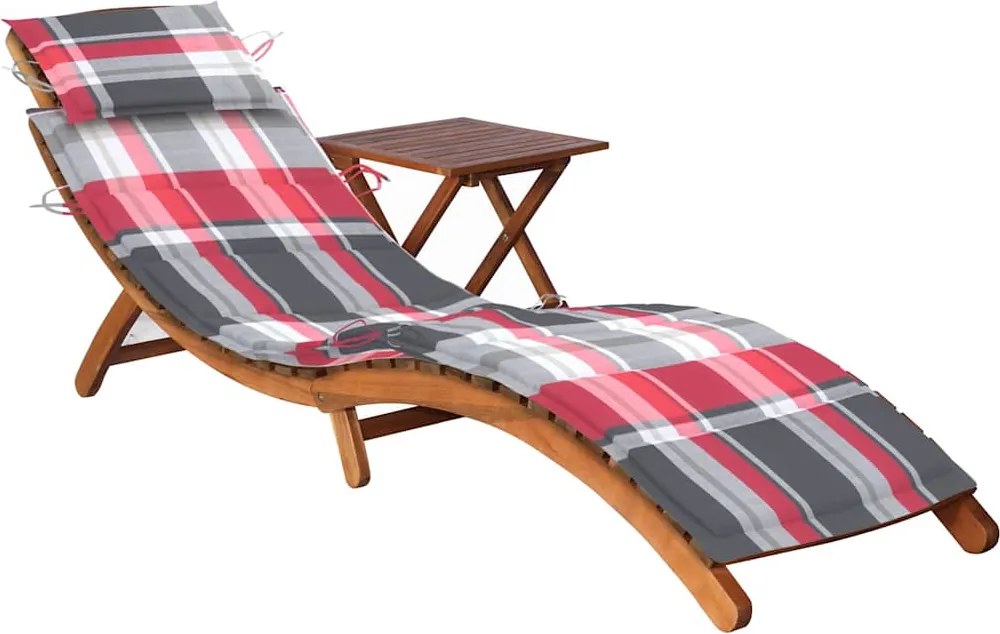 vidaXL Șezlong de grădină cu masă și pernă, lemn masiv de acacia