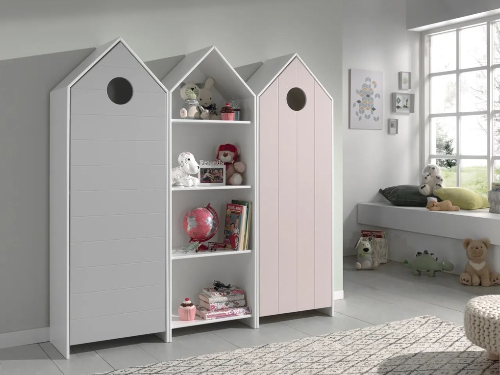 Set 3 Dulapuri pentru Copii Căsuță, Roz și Gri, (MDF) – CASAMI – Vipack