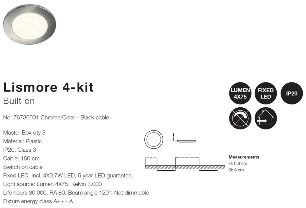 Set de 4 spoturi LED incastrabile Lismore 76730001 NL