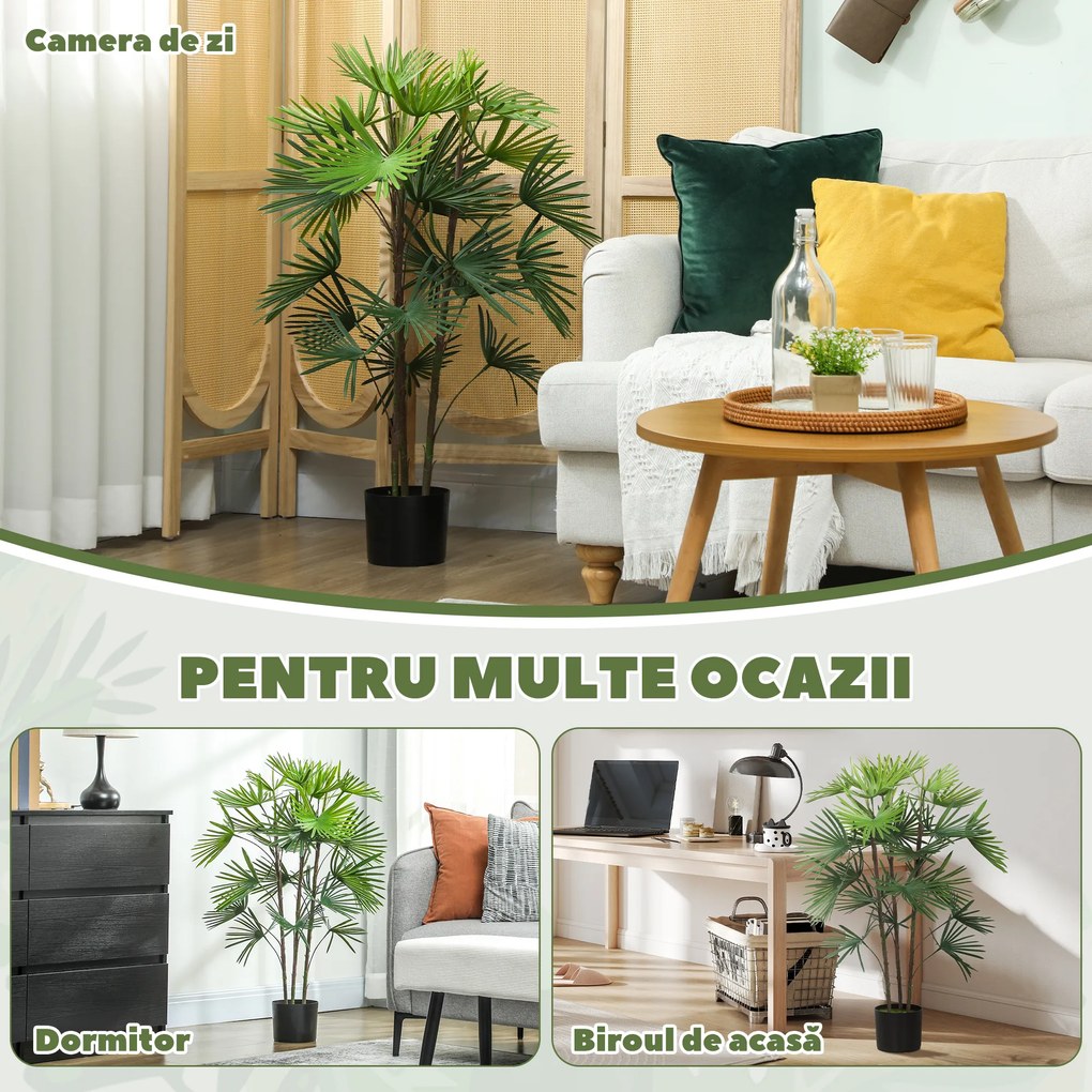 HOMCOM Plantă artificială de 90 cm din plastic verde cu ghiveci de Ø16.5x13.5 cm | Aosom Romania