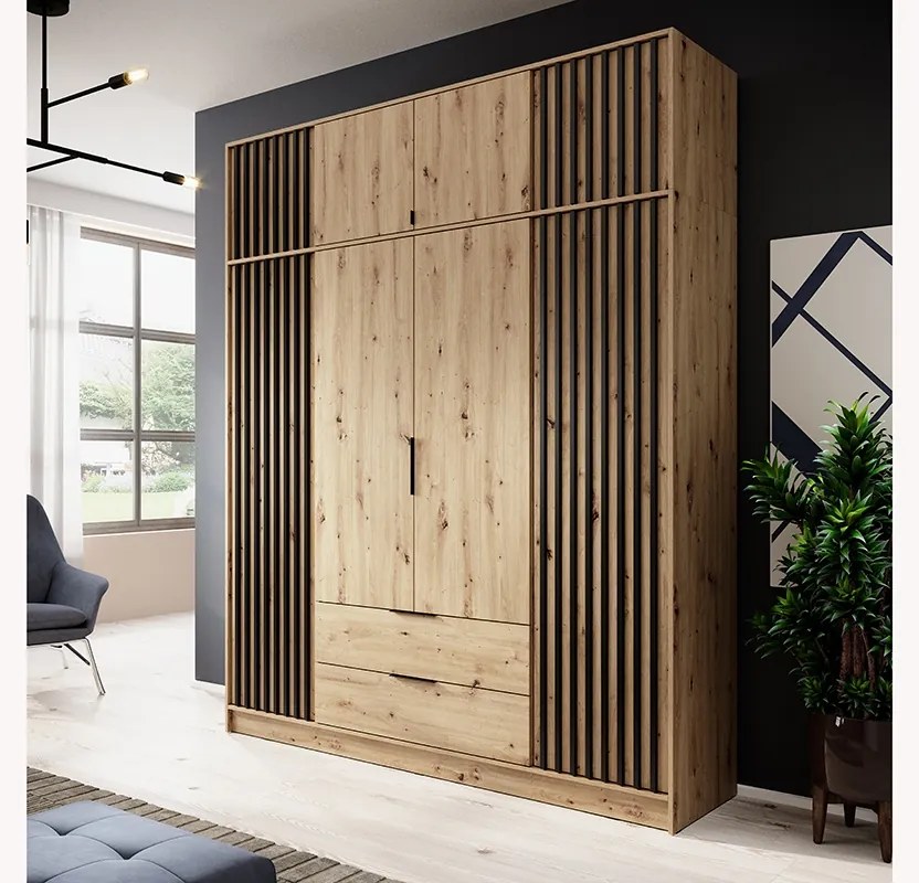 Dulap Neria 206 cm - stejar artisan / negru