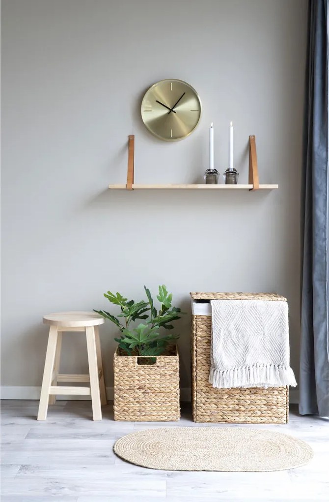 Raft Forno, raft din lemn natural, curele din piele maro 80x20 cm