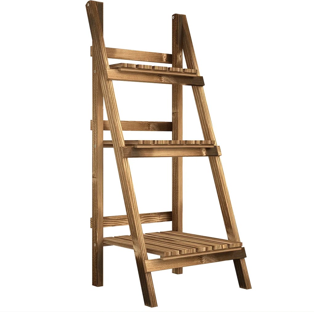 Outsunny Suport pentru Plante Pliabil, Jardinieră cu 3 Niveluri, Raft de Exterior pentru Plante, 40x37x93 cm, Lemn Natural | Aosom Romania