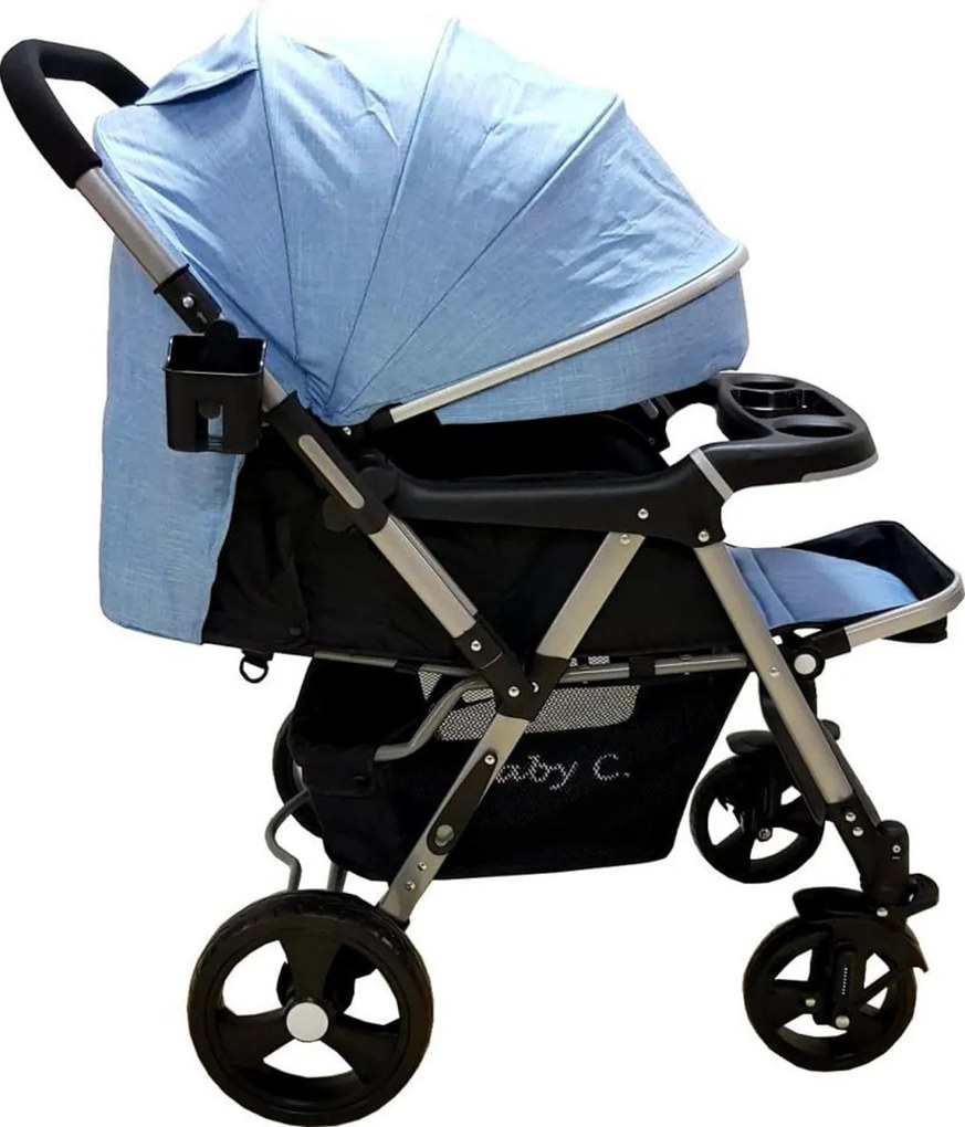 Carucior nou nascuti 2 in 1 BABY CARE™ PRO 511, Cadru aluminiu, Maner reversibil, Spatar reglabil 5 trepte, Amortizoare, Frana picior, Albastru