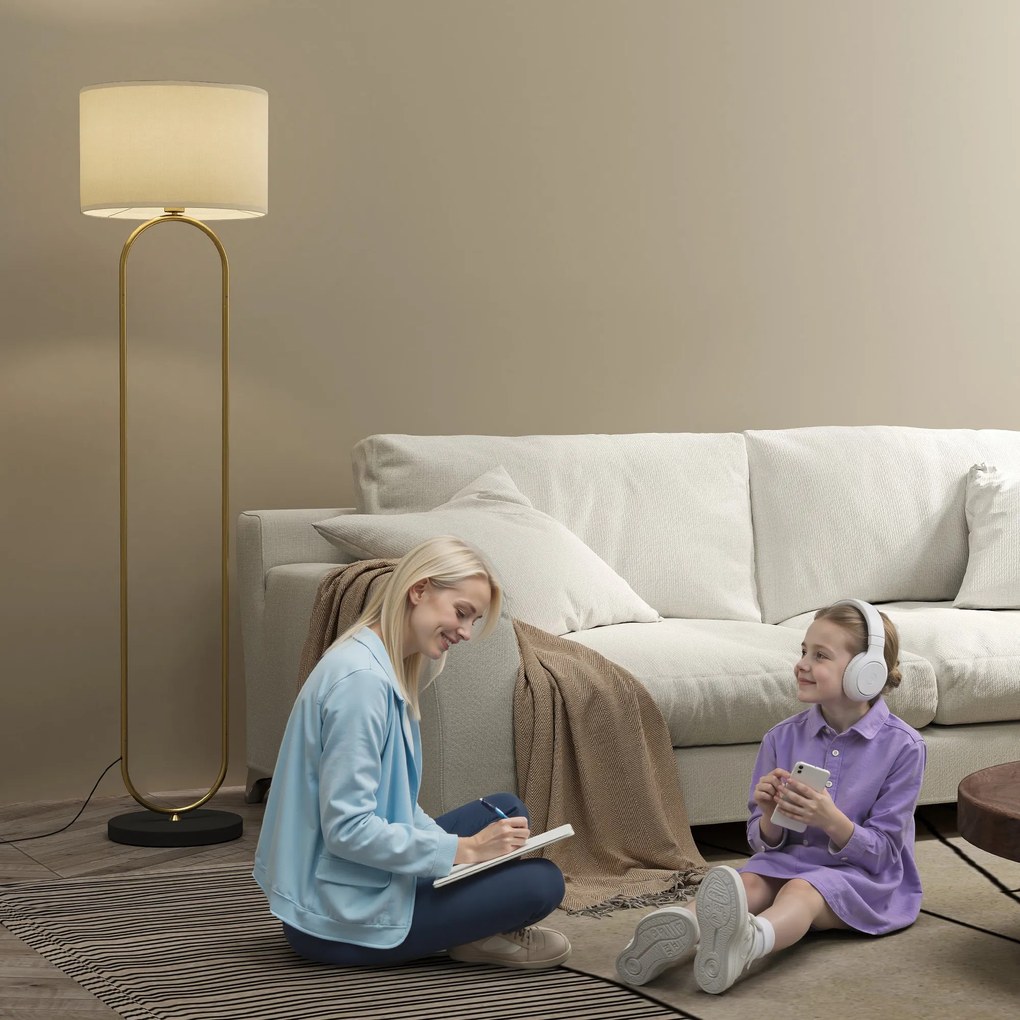 HOMCOM Lampadar abajur din in dulie E27 stil modern comutator la picior pentru salon si dormitor 156 cm aurit si negru | Aosom Romania