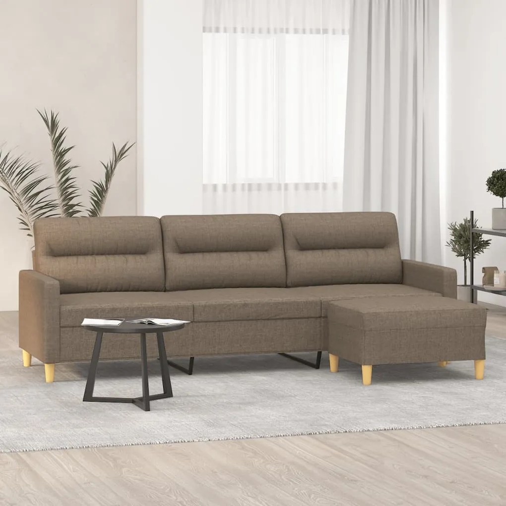 3153436 vidaXL Canapea cu 3 locuri și taburet, taupe, 210 cm, textil