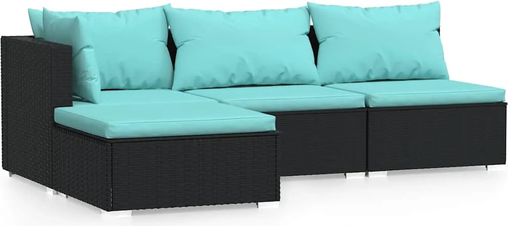 vidaXL Set mobilier relaxare grădină 4 piese cu perne poliratan negru