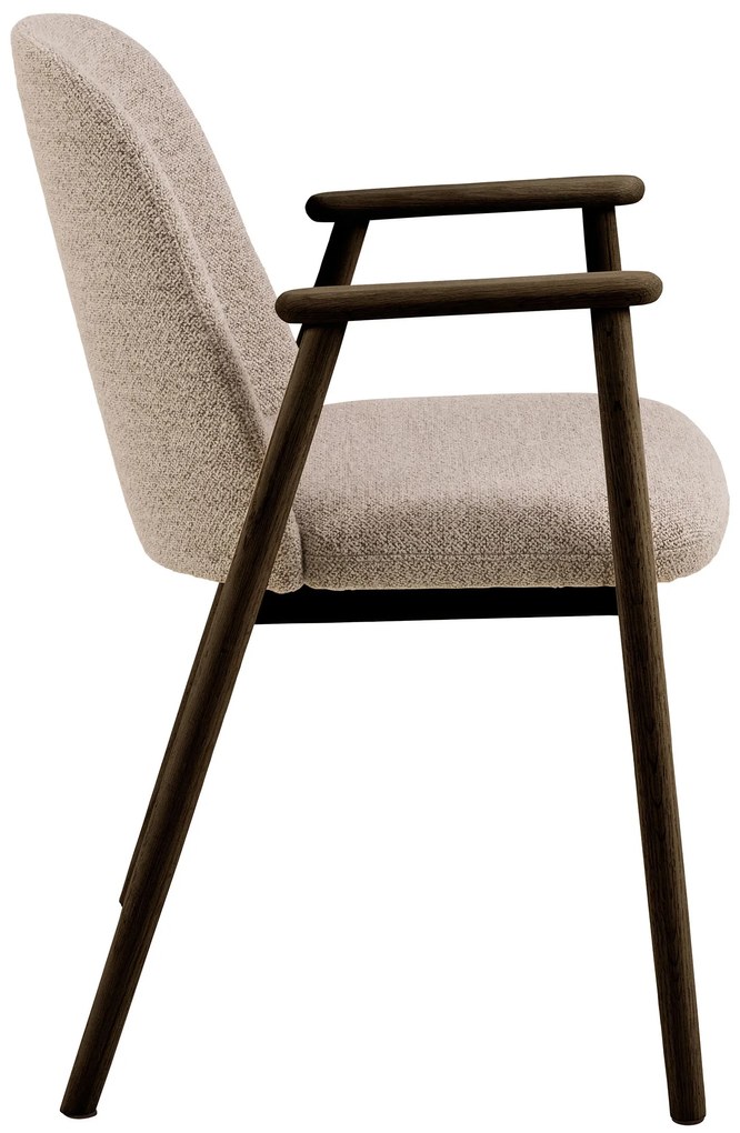 MAZZONI EXPORT RODERIC Bej Latte (material Monza 60)/cadru stejar uleiat afumat (nuanță nuc) - SCAUN BOUCLÉ DE LEMN RETRO