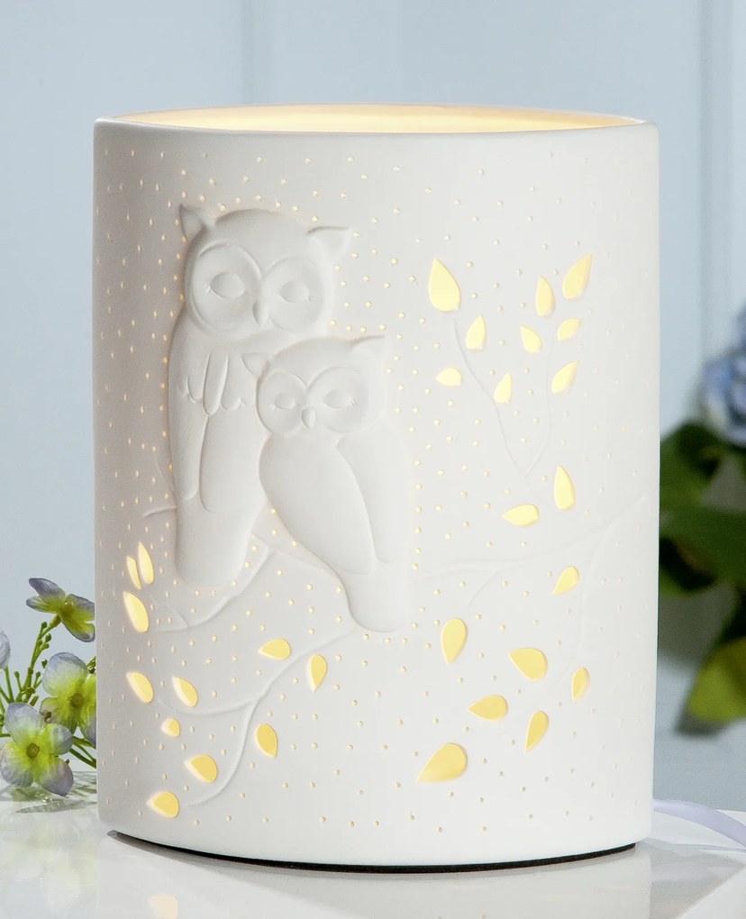 Lampa Ellipse Owls, Portelan, Alb, 18x28x10 cm