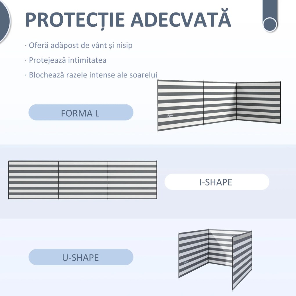 Outsunny Paravan de Plajă Pliabil din Poliester 540x150 cm Gri | Aosom Romania