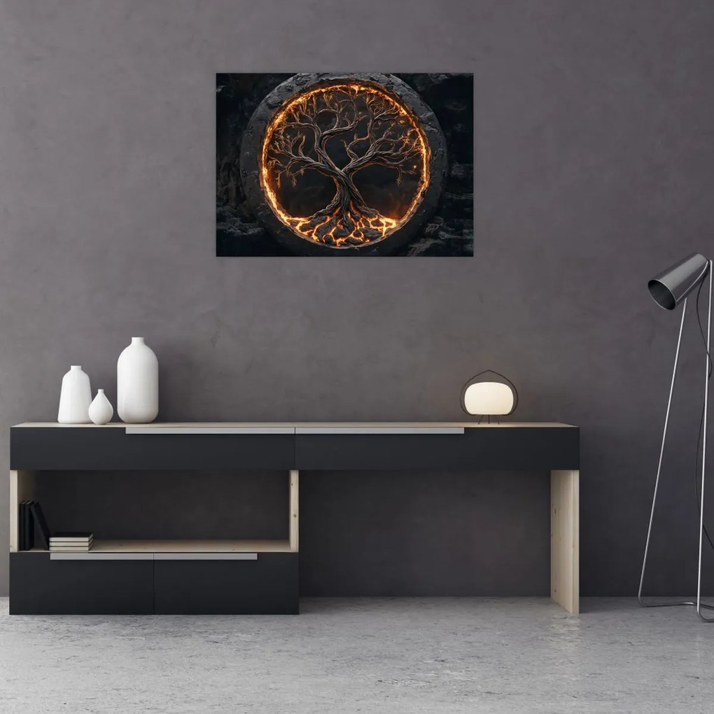 Tablou pe sticlă – Arborele vieții în lavă I. (70x50 cm)