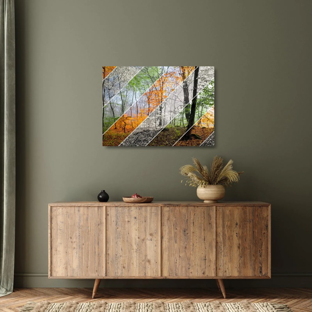 Tablou pe sticlă - Schimbarea anotimpurilor (70x50 cm)