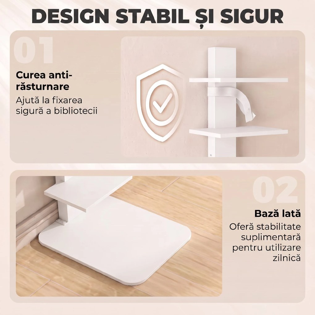 HOMCOM Bibliotecă Verticală cu 11 Rafturi, Structură din Oțel, Economie Spațiu, 34,5x41,5x163,5 cm, Alb | Aosom Romania