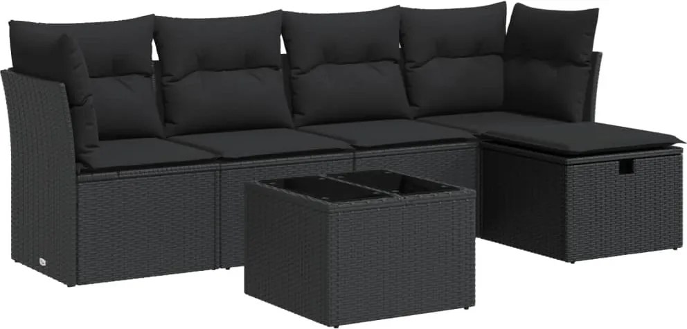 vidaXL Set mobilier de grădină cu perne, 6 piese, negru, poliratan